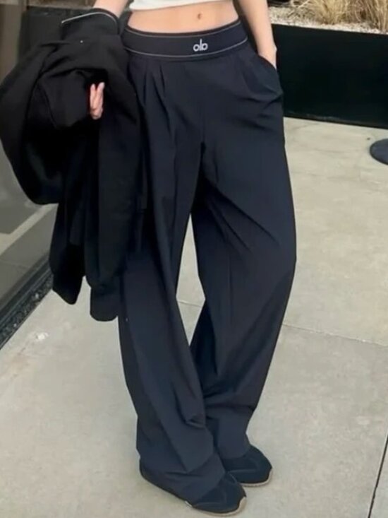 ALO Yoga Pants - 🖤 NWT Alo Yoga Suit Up Trouser Black 30" Inseam Effortless Wide Leg Pant
